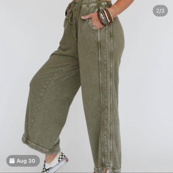 Olive Wide Leg Lounge Pants - Picture 3 of 5